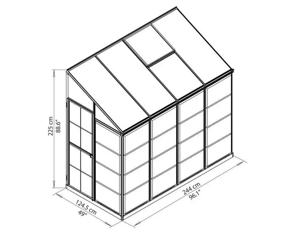 lean to greenhouse 8x4 bird's eye view