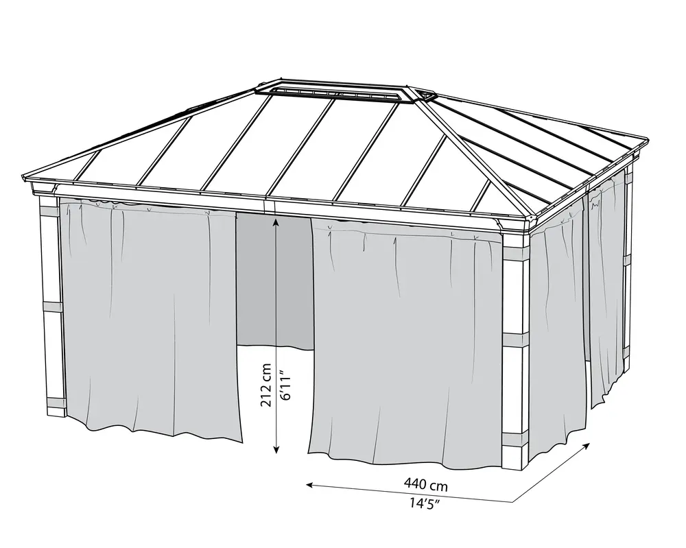 Palram Garden Gazebos Dallas 4900 Curtains Set Dimensions